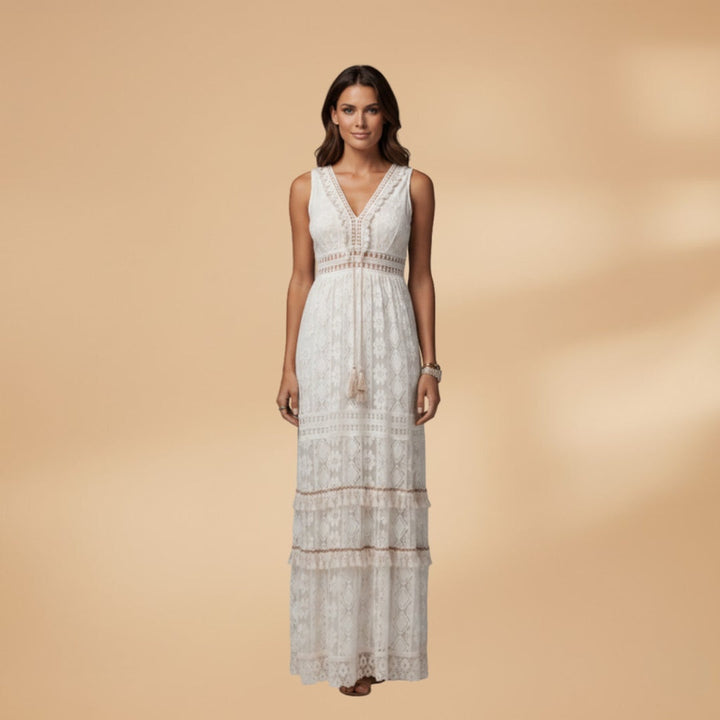 Teresa | Vestido Comprido de Renda Mulher Decote V