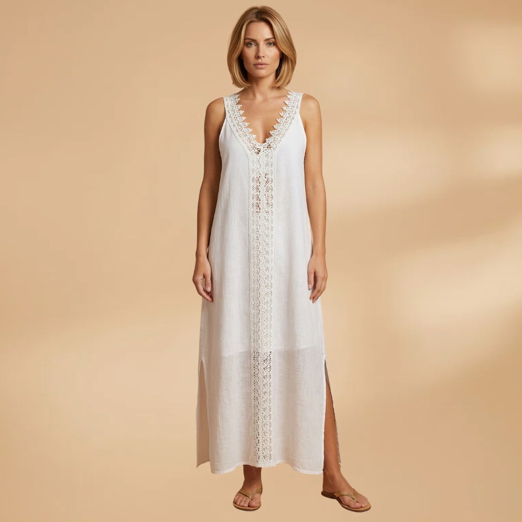 Fátima | Vestido Comprido de Renda Mulher Decote V