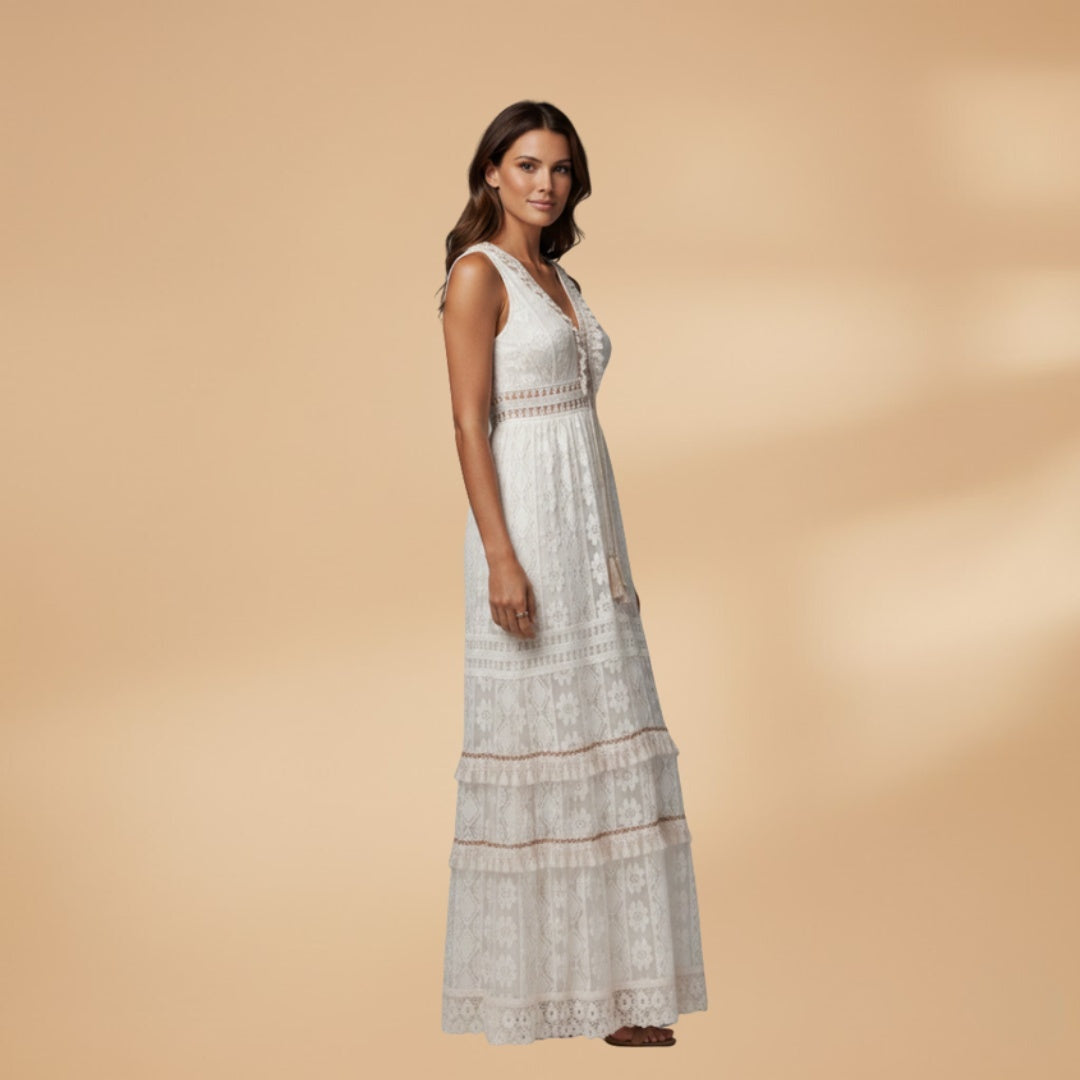 Teresa | Vestido Comprido de Renda Mulher Decote V