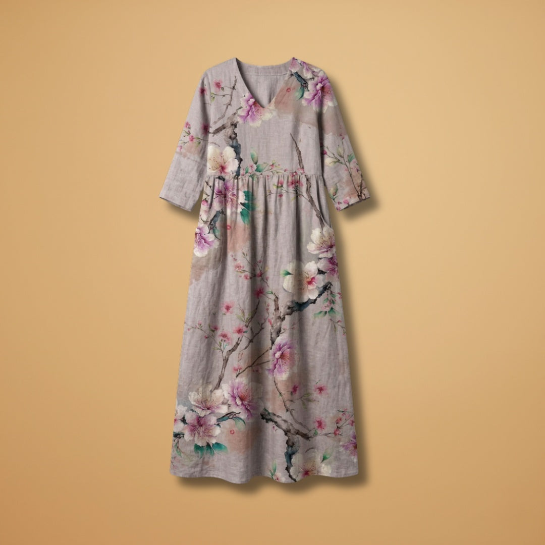 Rita | Vestido Comprido de Verão Estampado Floral Mulher Decote V