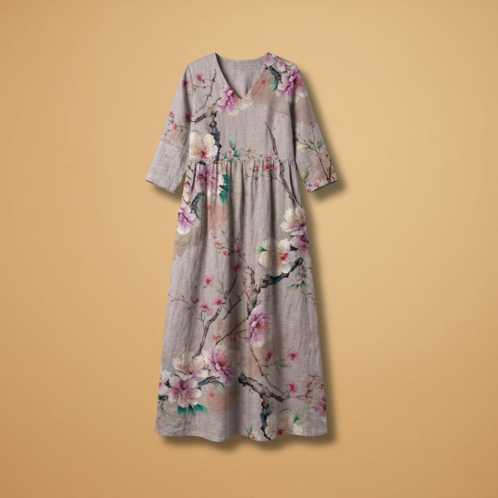 Rita | Vestido Comprido de Verão Estampado Floral Mulher Decote V