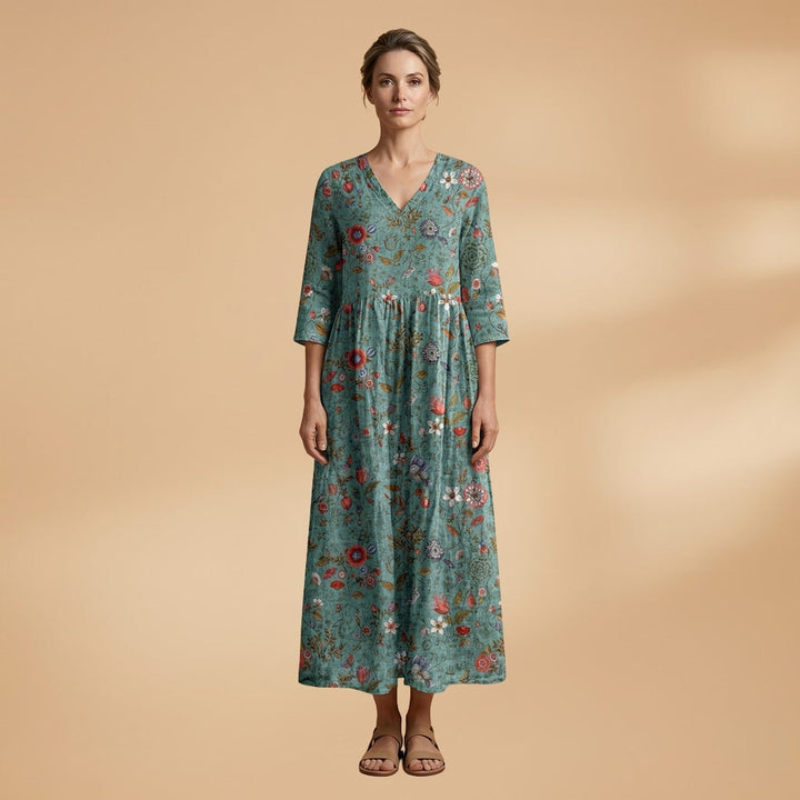 Rita | Vestido Comprido de Verão Estampado Floral Mulher Decote V