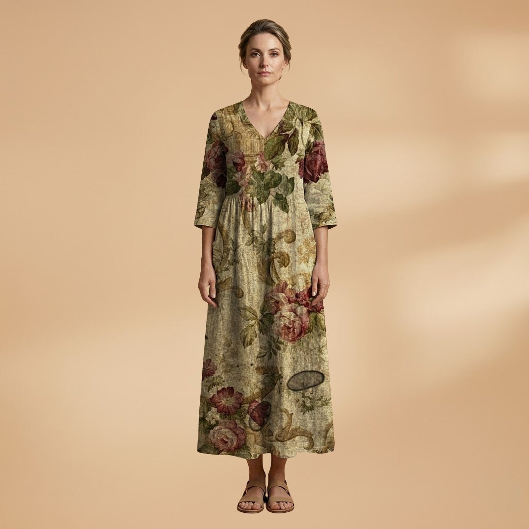 Rita | Vestido Comprido de Verão Estampado Floral Mulher Decote V