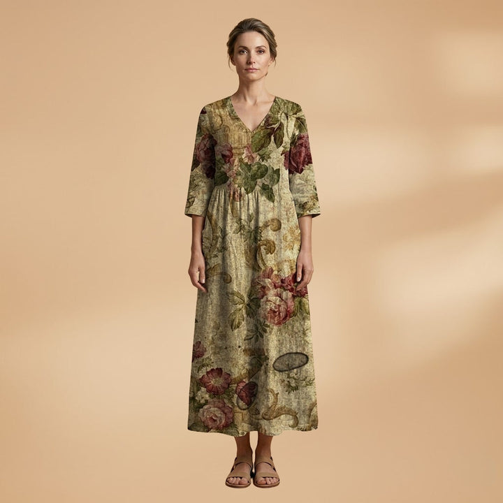 Rita | Vestido Comprido de Verão Estampado Floral Mulher Decote V