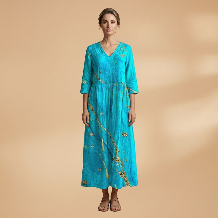 Rita | Vestido Comprido de Verão Estampado Floral Mulher Decote V