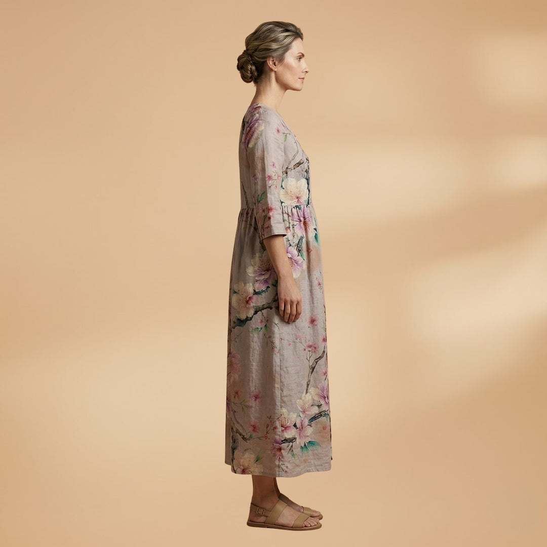 Rita | Vestido Comprido de Verão Estampado Floral Mulher Decote V