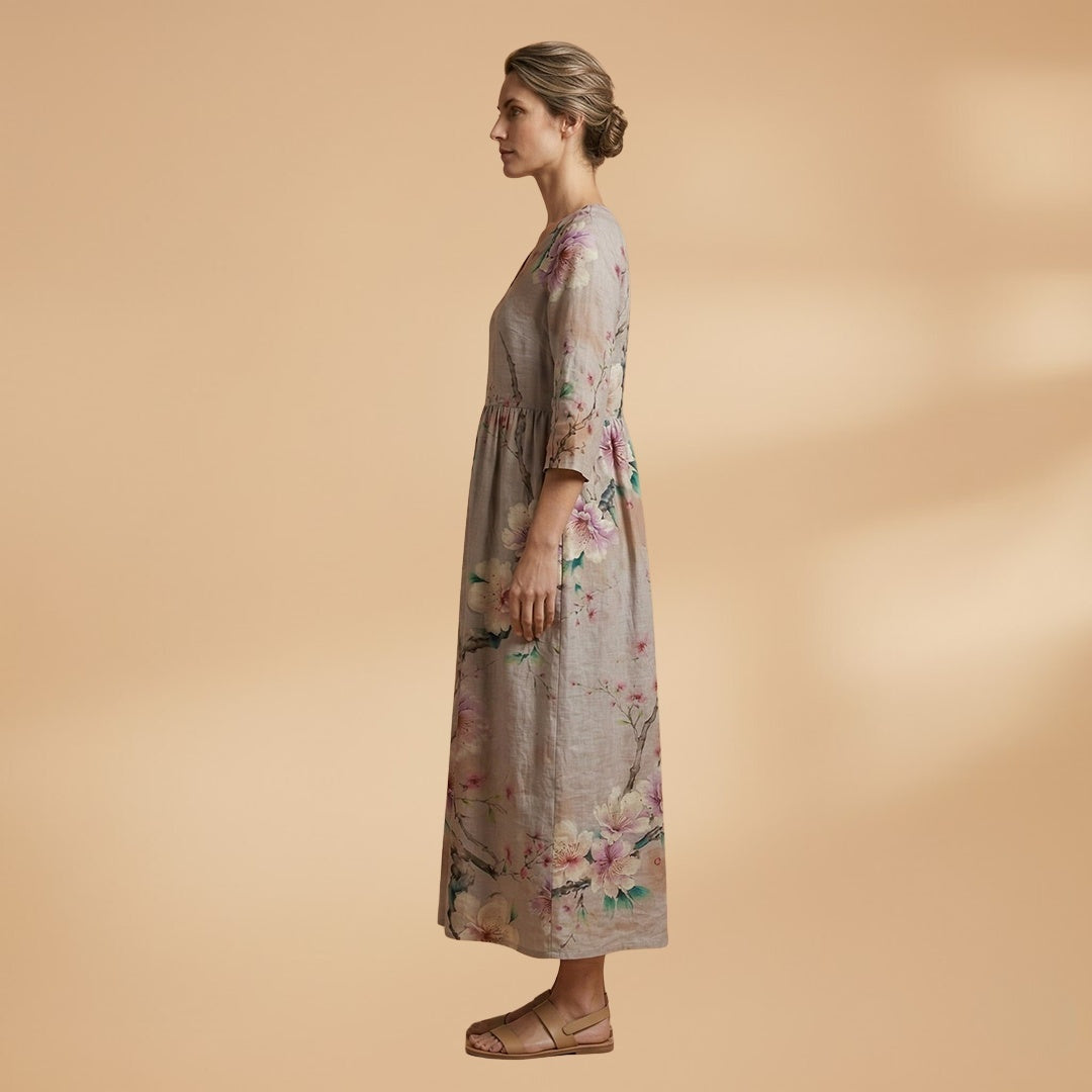 Rita | Vestido Comprido de Verão Estampado Floral Mulher Decote V