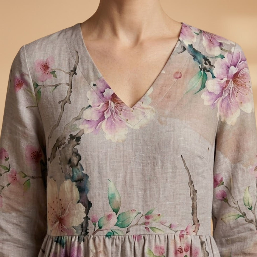 Rita | Vestido Comprido de Verão Estampado Floral Mulher Decote V