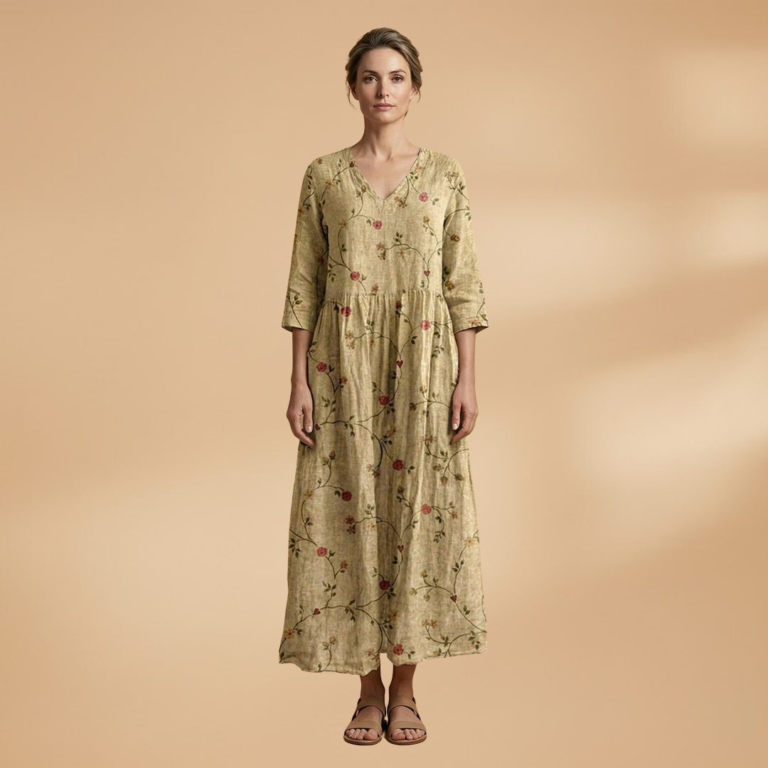 Rita | Vestido Comprido de Verão Estampado Floral Mulher Decote V