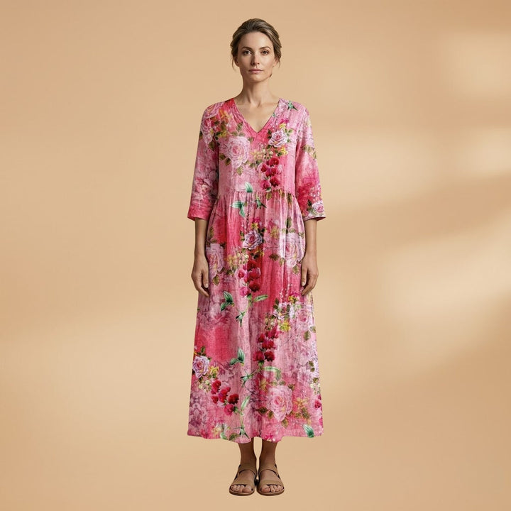 Rita | Vestido Comprido de Verão Estampado Floral Mulher Decote V