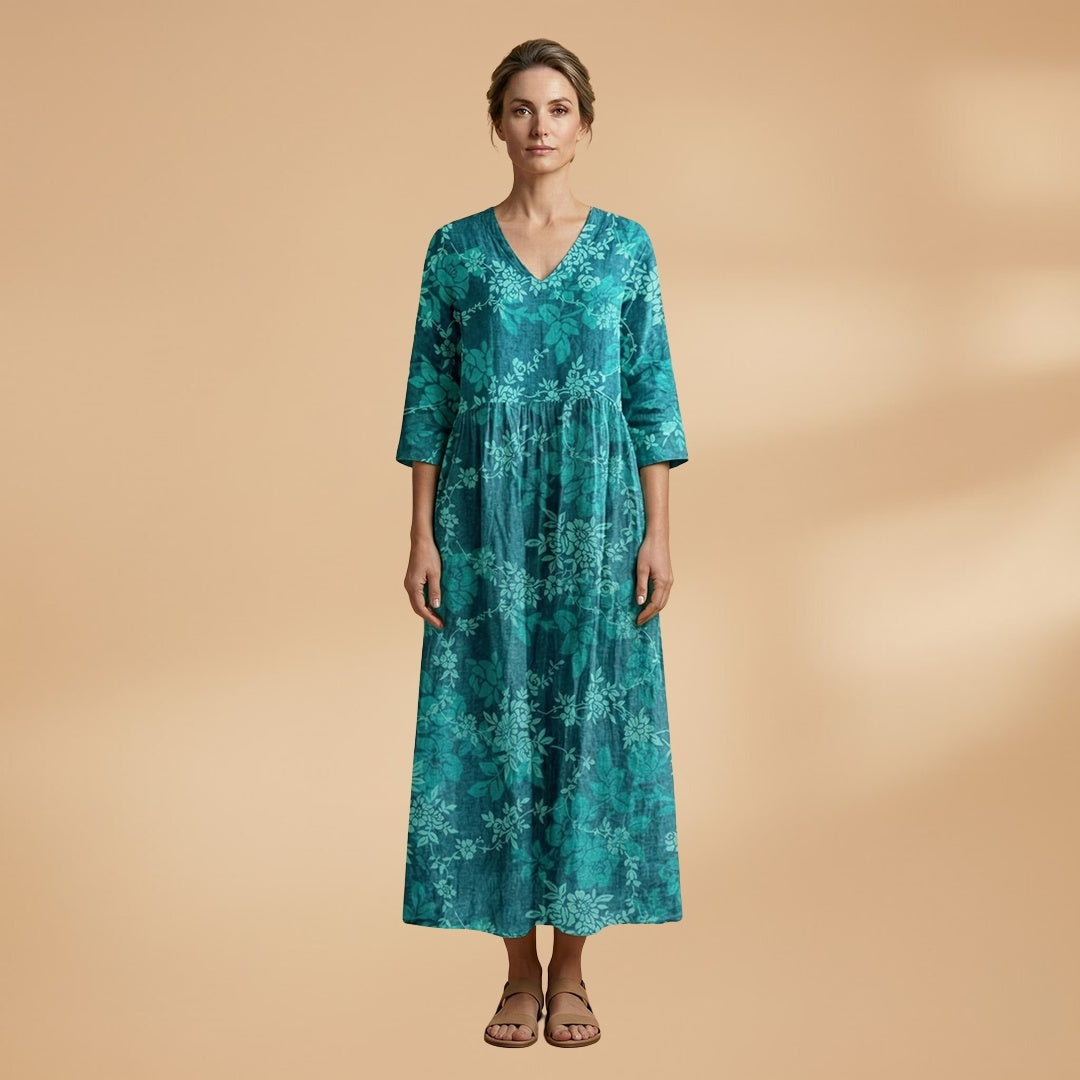 Rita | Vestido Comprido de Verão Estampado Floral Mulher Decote V