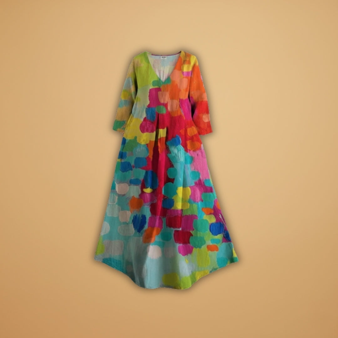 Daniela | Vestido Comprido de Verão Estampado Mulher Decote V