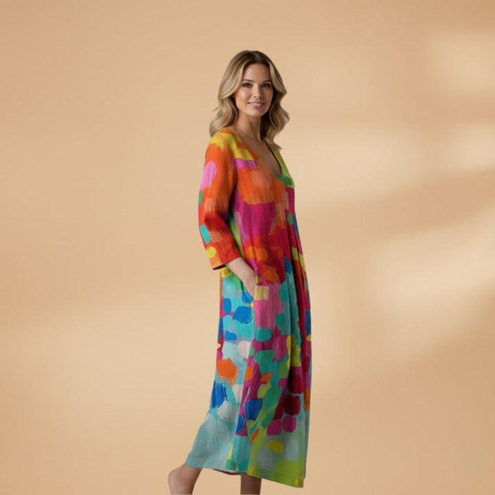 Daniela | Vestido Comprido de Verão Estampado Mulher Decote V