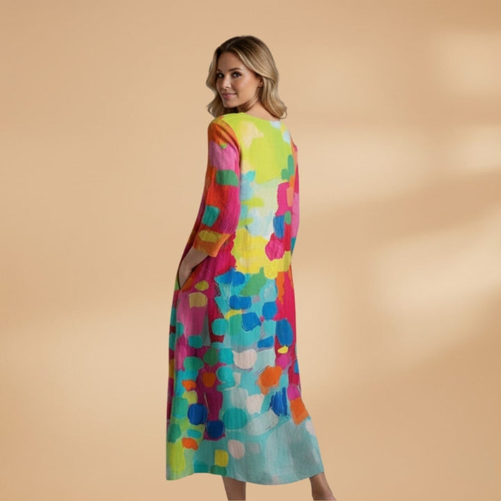 Daniela | Vestido Comprido de Verão Estampado Mulher Decote V