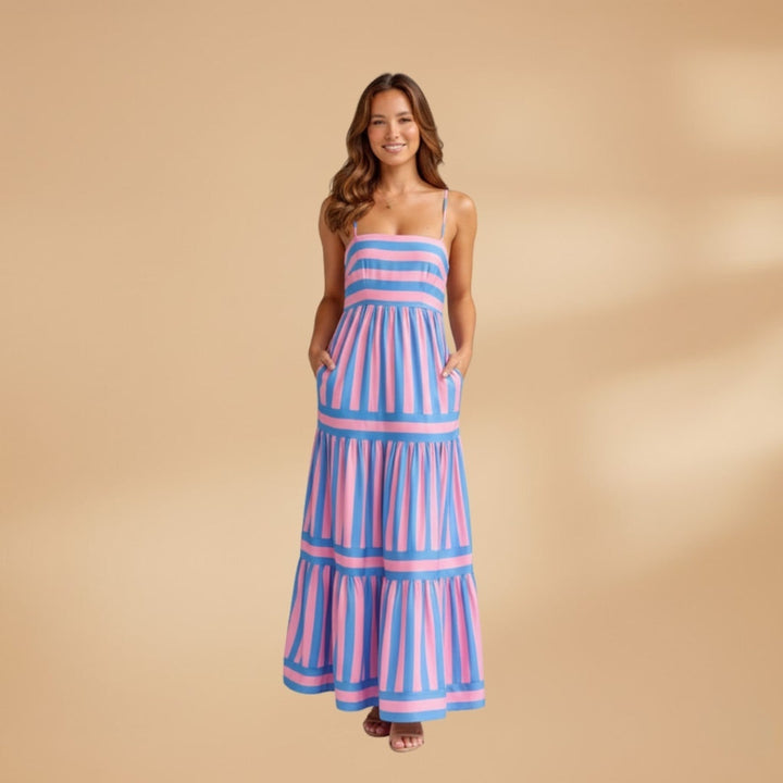 Teresa | Vestido Comprido de Verão Mulher Alças Listrado