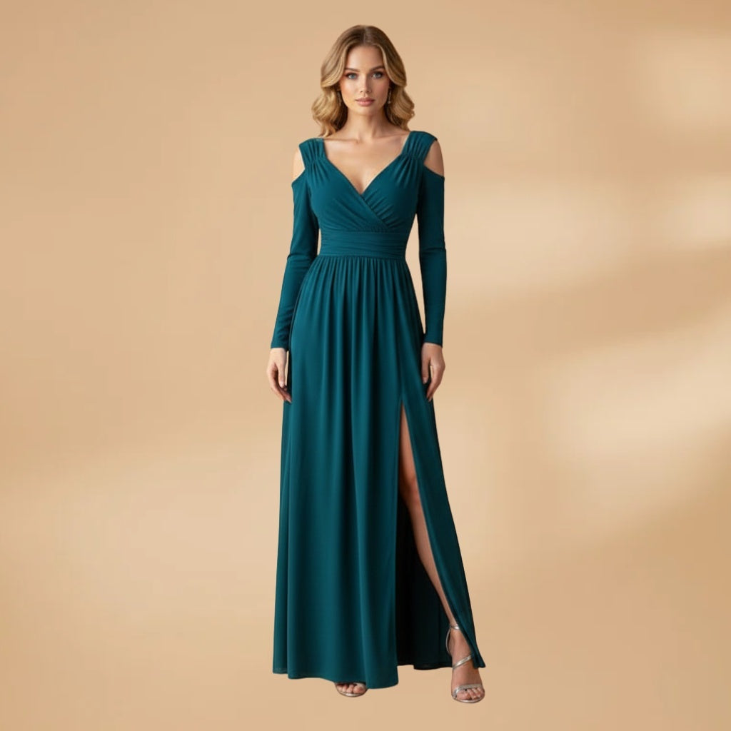 Aurora | Vestido Comprido Decote Cruzado Mulher Manga Comprida