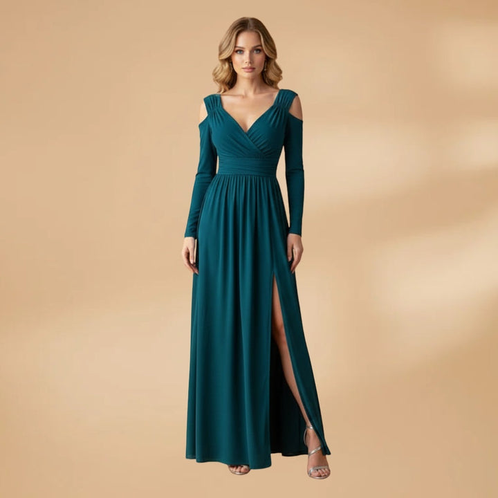 Aurora | Vestido Comprido Decote Cruzado Mulher Manga Comprida