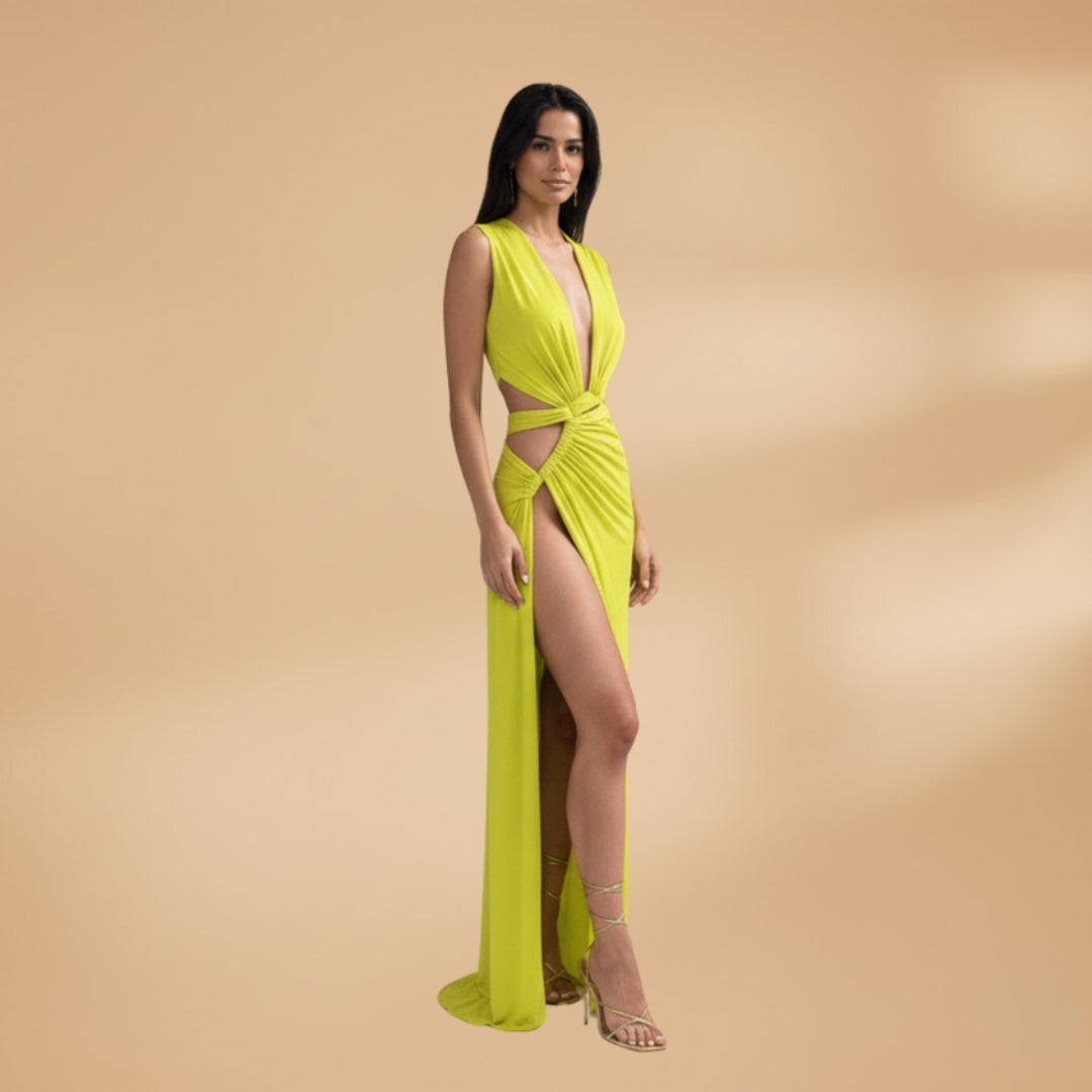 Sílvia | Vestido Comprido Decote V Mulher Drapeado