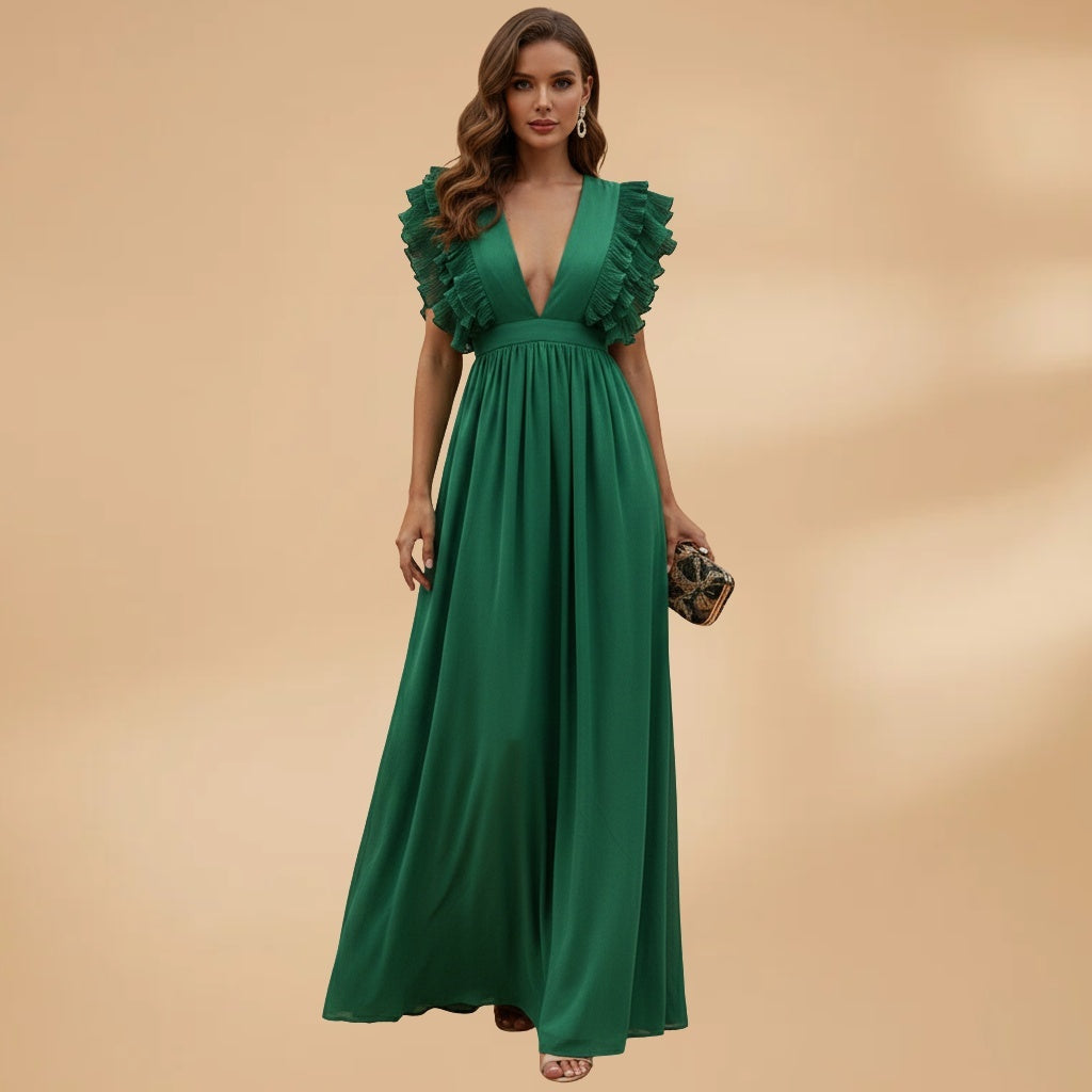 Adriana | Vestido Comprido Decote V Mulher Franzido