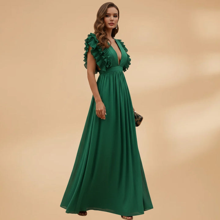 Adriana | Vestido Comprido Decote V Mulher Franzido