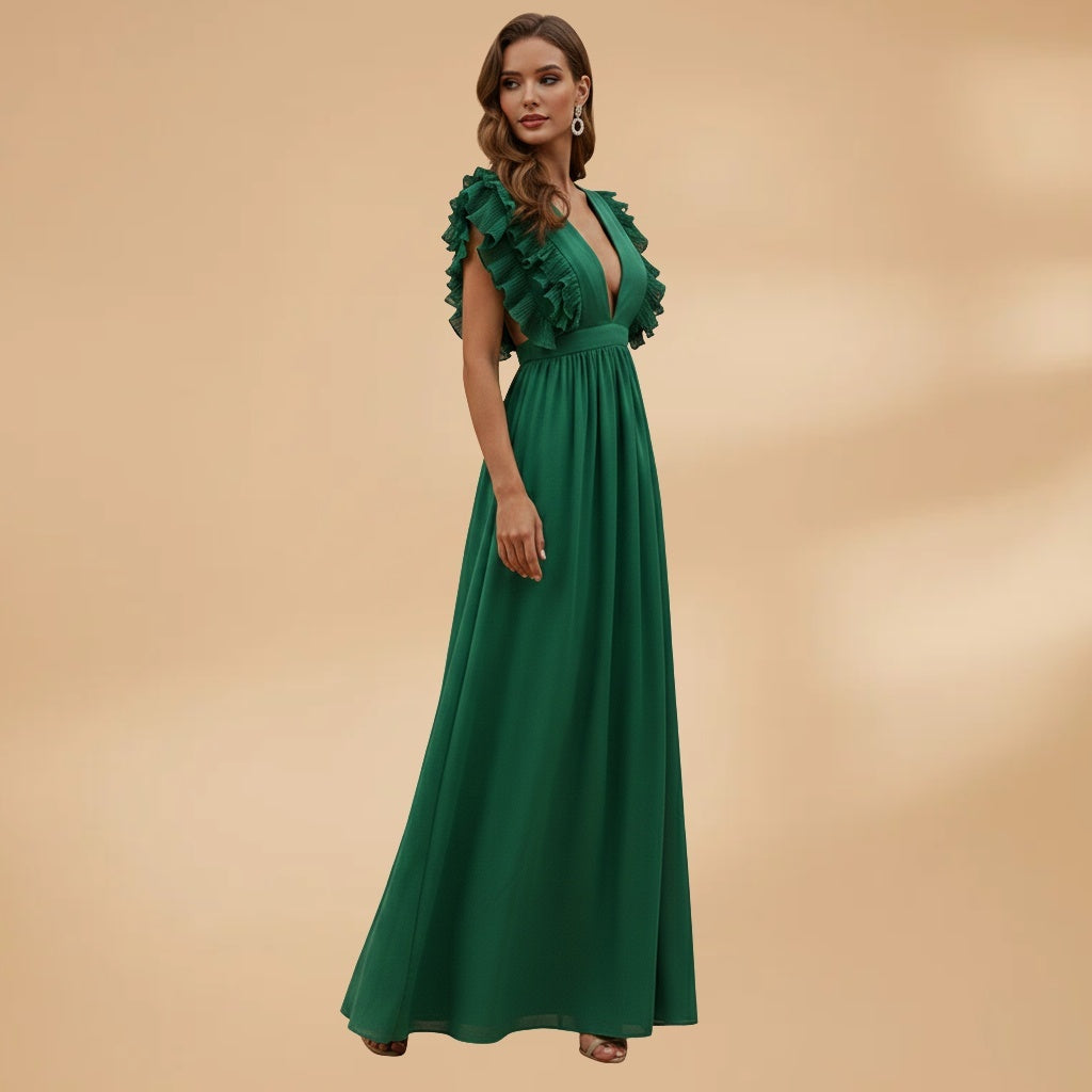 Adriana | Vestido Comprido Decote V Mulher Franzido