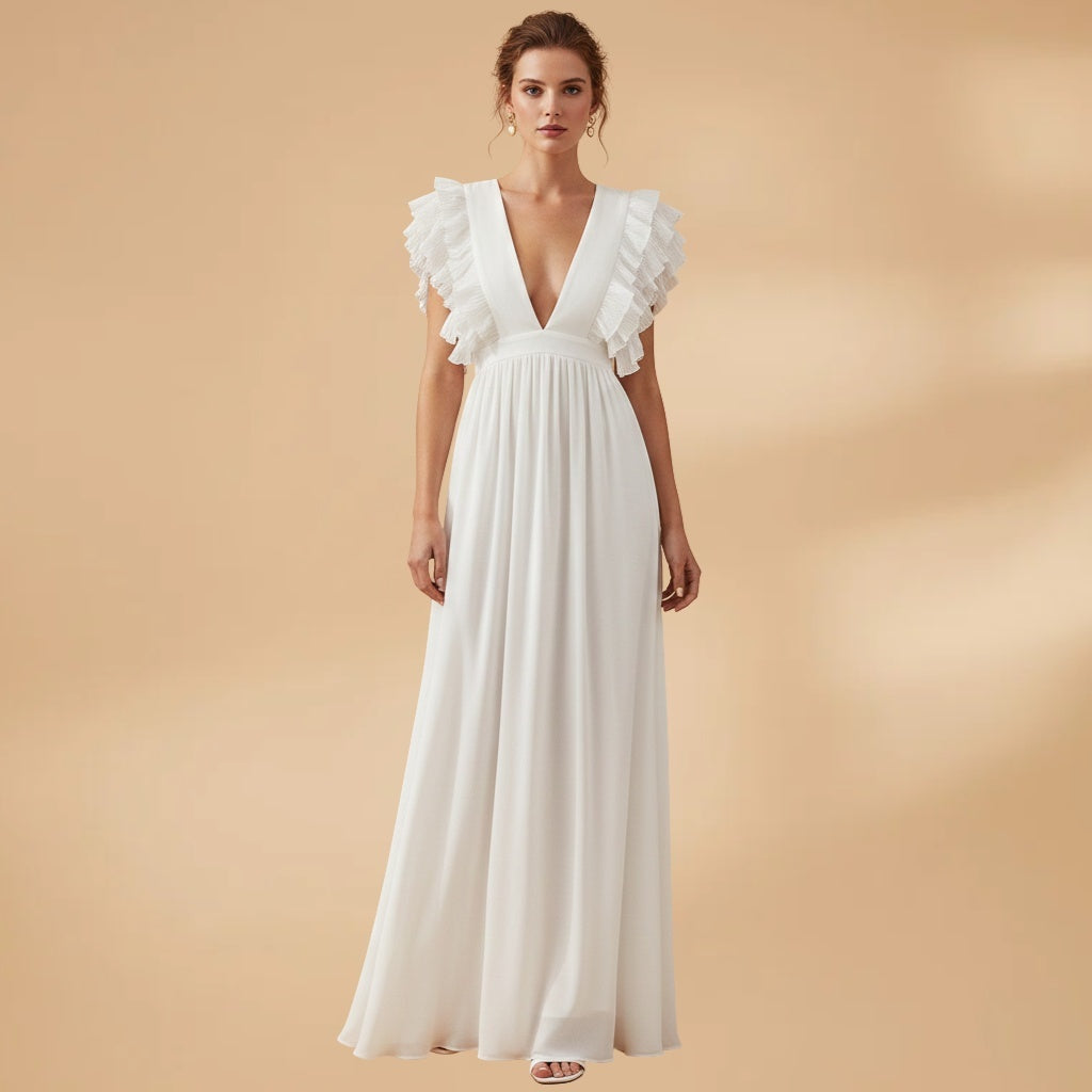 Adriana | Vestido Comprido Decote V Mulher Franzido