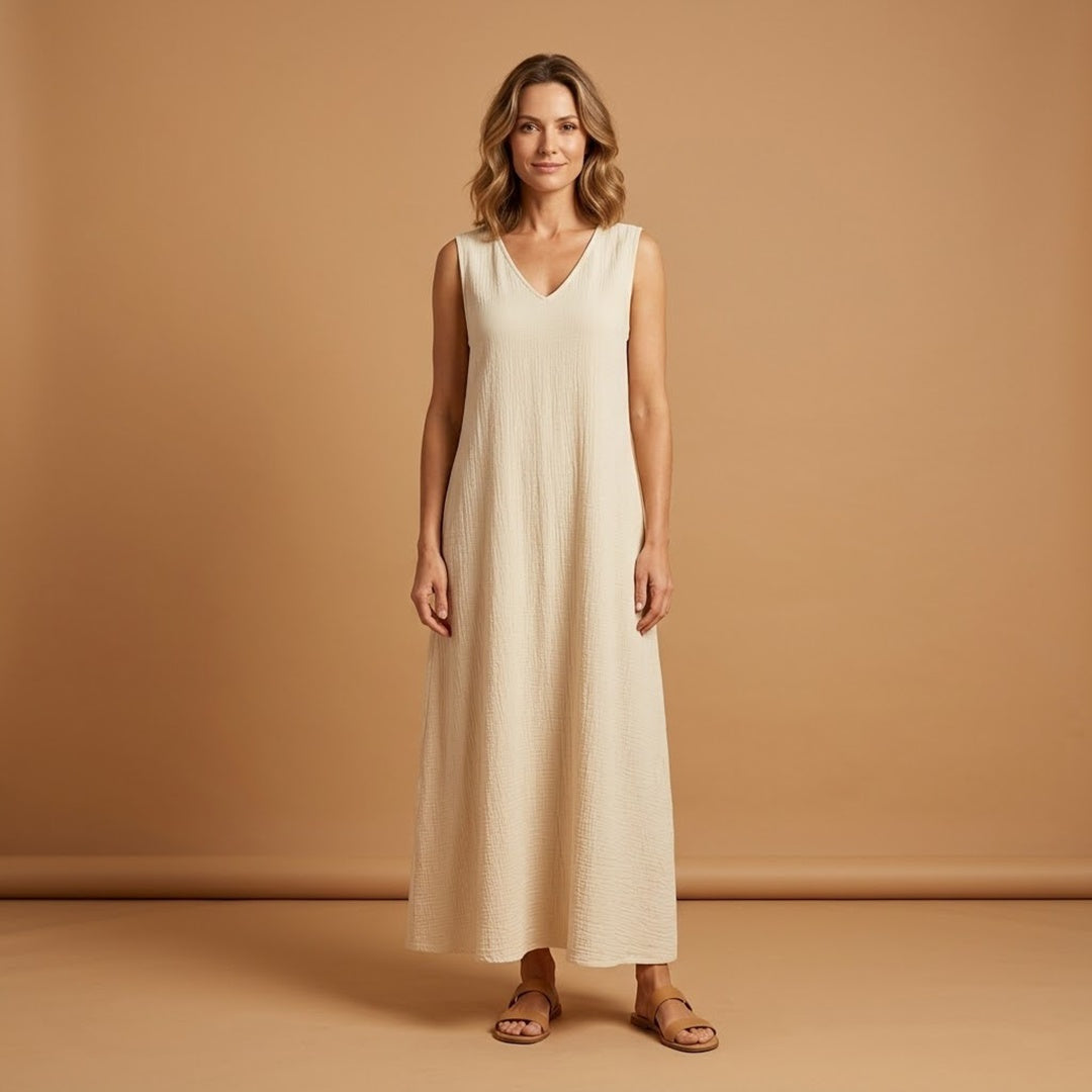 Vanessa | Vestido Comprido Decote V Mulher Sem Mangas