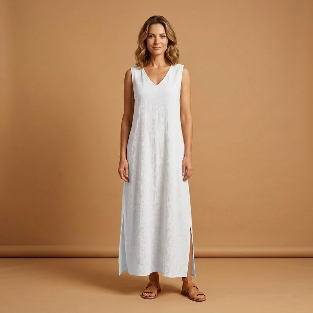 Vanessa | Vestido Comprido Decote V Mulher Sem Mangas