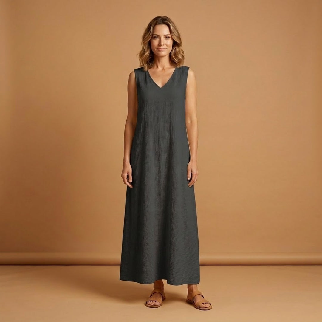 Vanessa | Vestido Comprido Decote V Mulher Sem Mangas