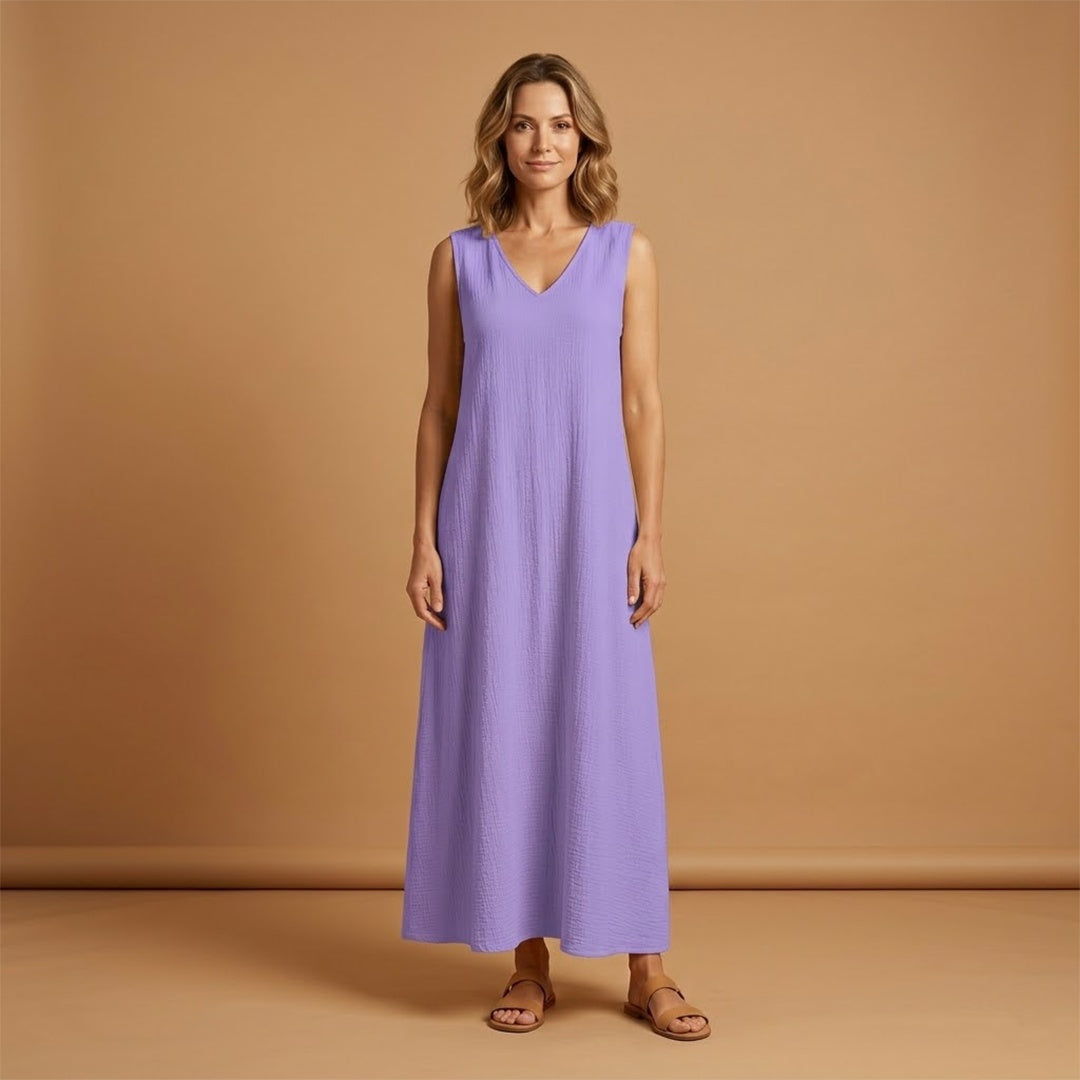Vanessa | Vestido Comprido Decote V Mulher Sem Mangas
