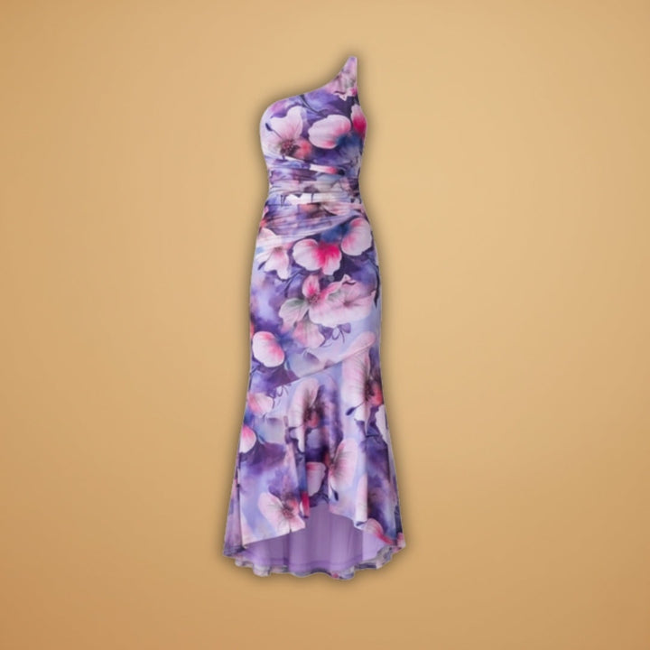 Carla | Vestido Comprido Estampado Floral Mulher Assimétrico