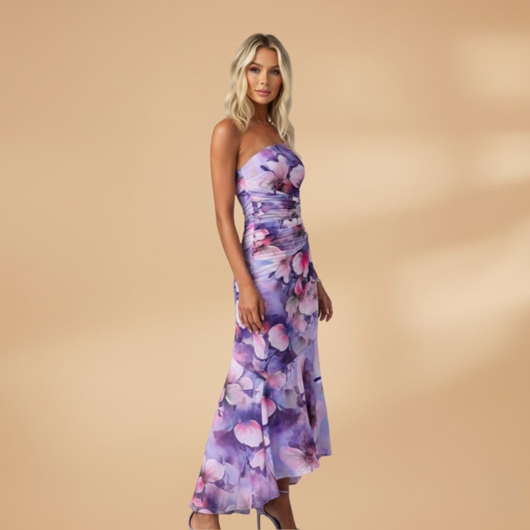 Carla | Vestido Comprido Estampado Floral Mulher Assimétrico