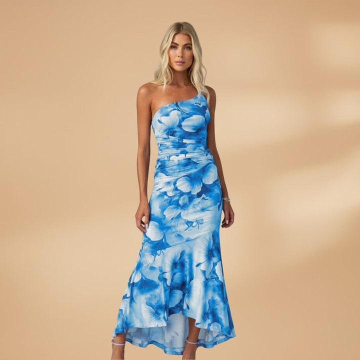 Carla | Vestido Comprido Estampado Floral Mulher Assimétrico