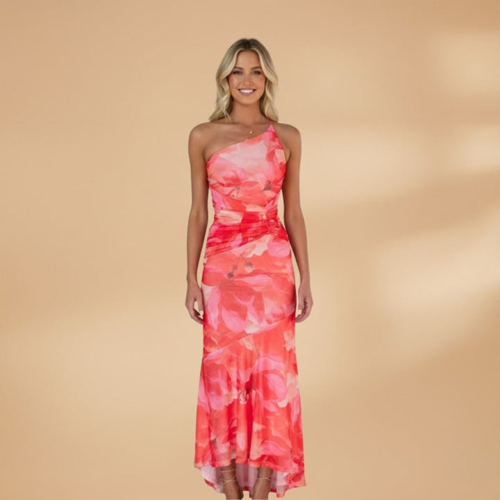 Carla | Vestido Comprido Estampado Floral Mulher Assimétrico