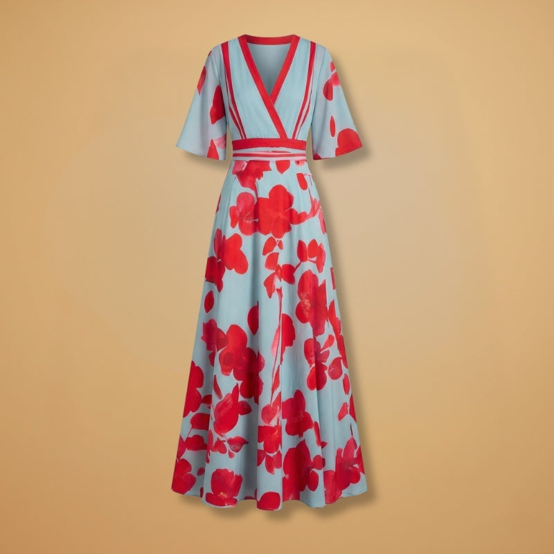 Alexandra | Vestido Comprido Estampado Floral Mulher Decote V