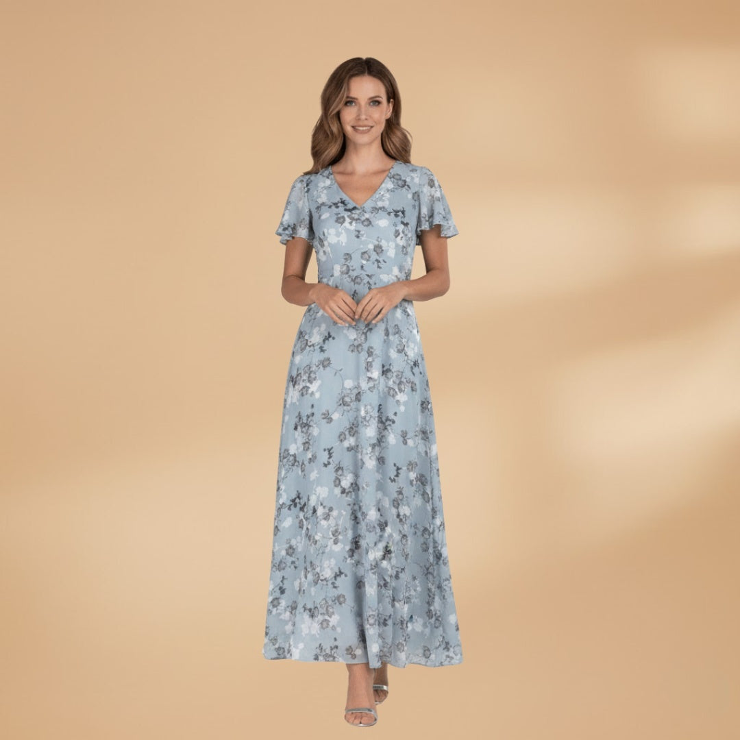 Isabel | Vestido Comprido Estampado Floral Mulher Decote V