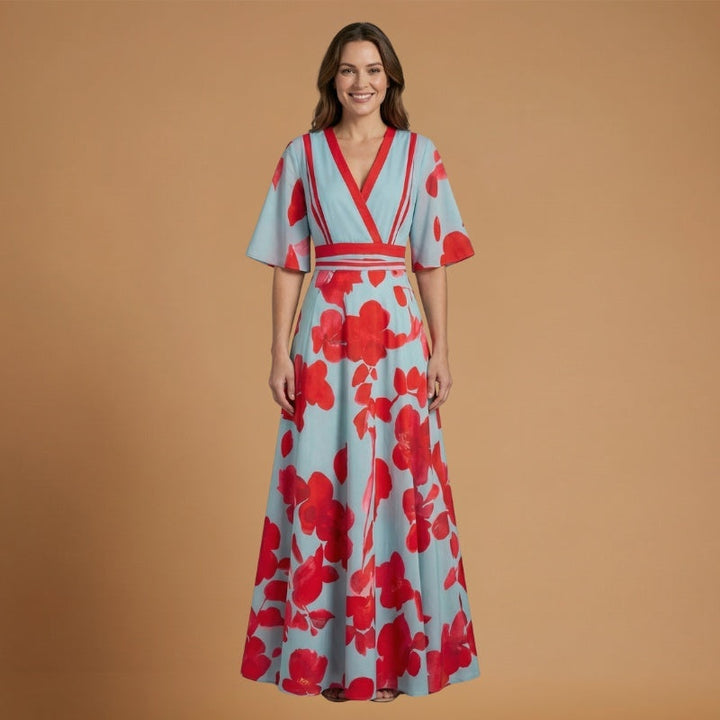 Alexandra | Vestido Comprido Estampado Floral Mulher Decote V