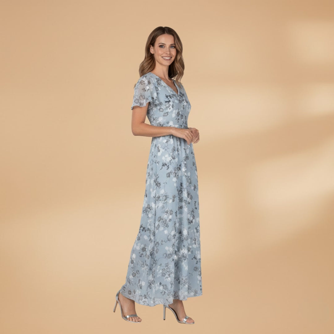 Isabel | Vestido Comprido Estampado Floral Mulher Decote V