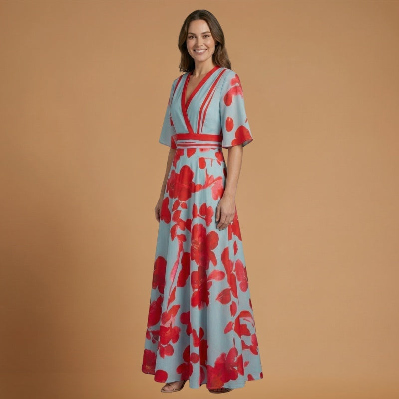Alexandra | Vestido Comprido Estampado Floral Mulher Decote V