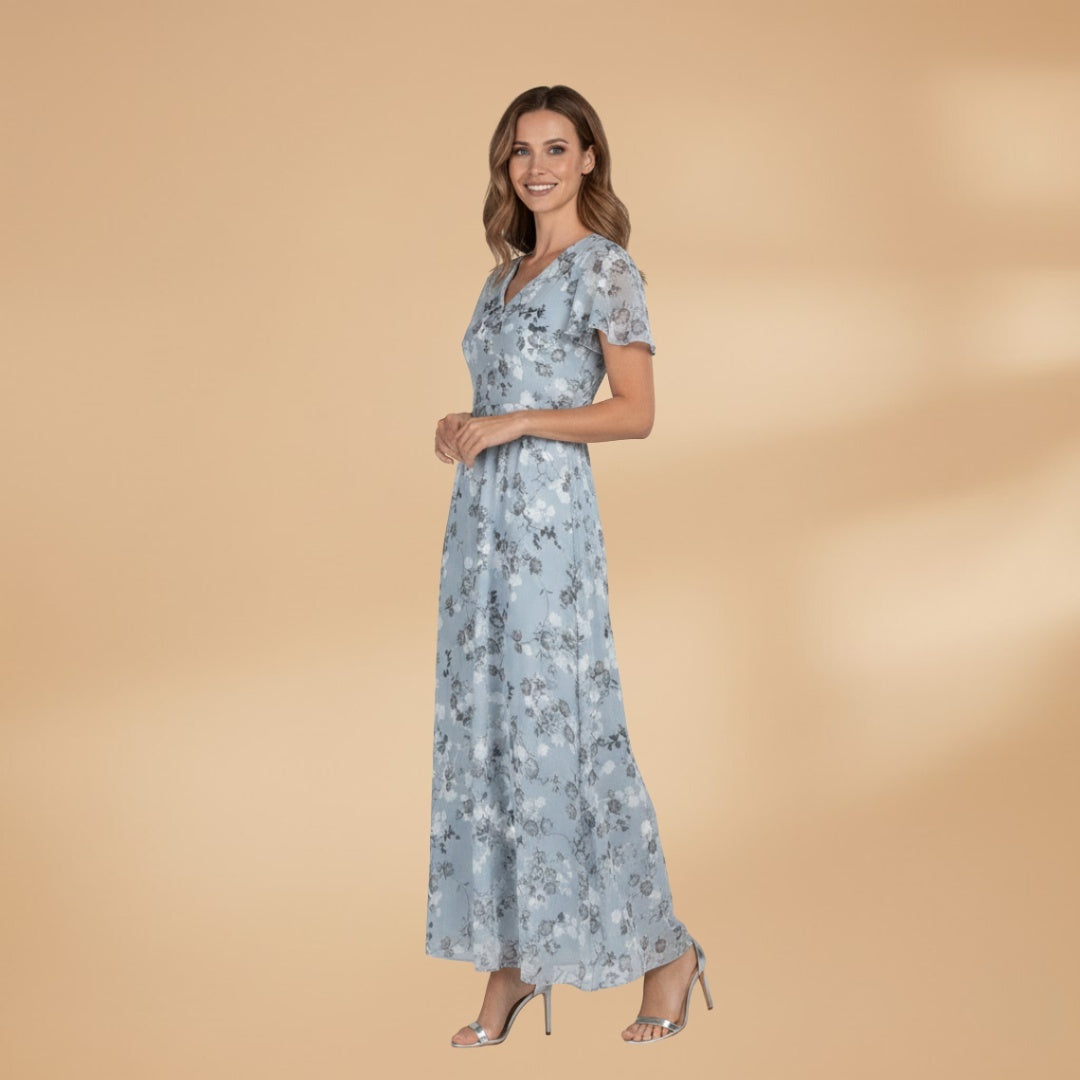 Isabel | Vestido Comprido Estampado Floral Mulher Decote V