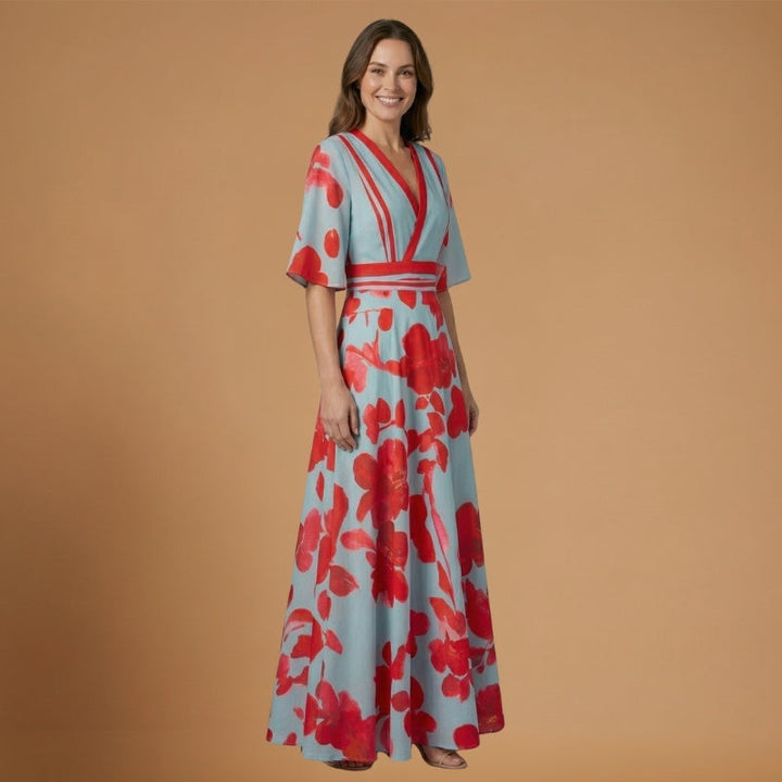 Alexandra | Vestido Comprido Estampado Floral Mulher Decote V