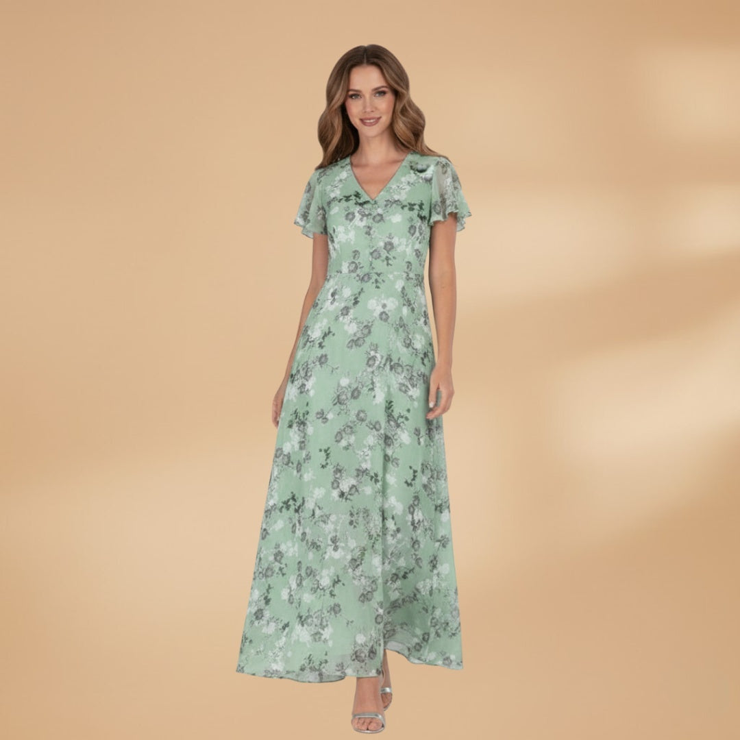 Isabel | Vestido Comprido Estampado Floral Mulher Decote V
