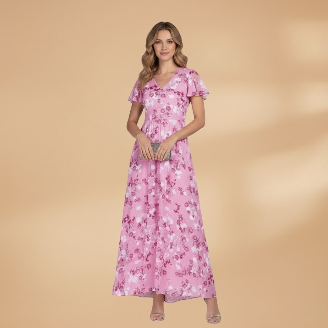 Isabel | Vestido Comprido Estampado Floral Mulher Decote V