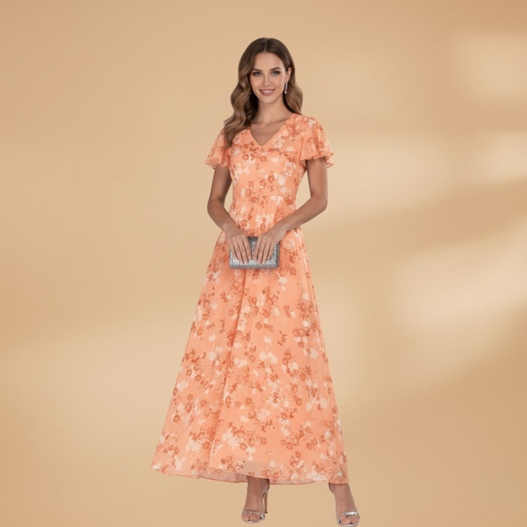 Isabel | Vestido Comprido Estampado Floral Mulher Decote V