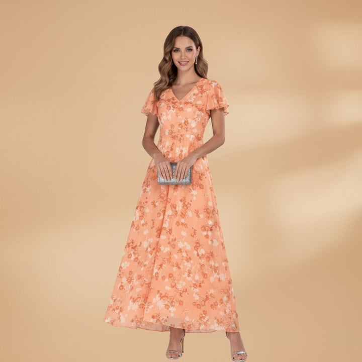 Isabel | Vestido Comprido Estampado Floral Mulher Decote V