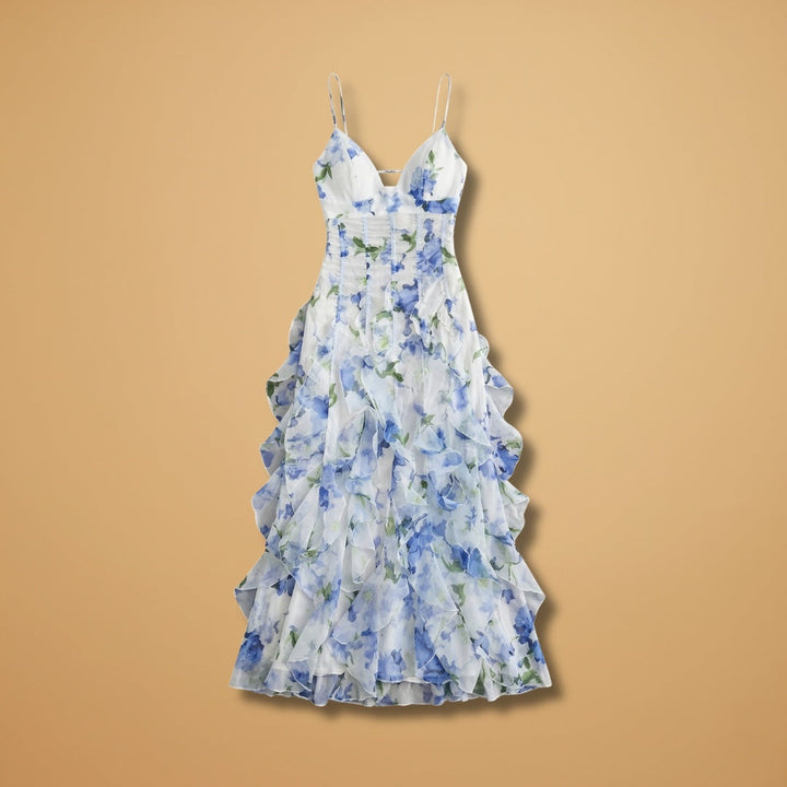 Sílvia | Vestido Comprido Estampado Floral Mulher Folhos