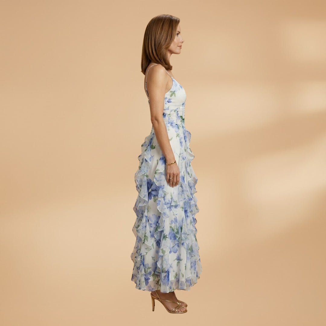 Sílvia | Vestido Comprido Estampado Floral Mulher Folhos