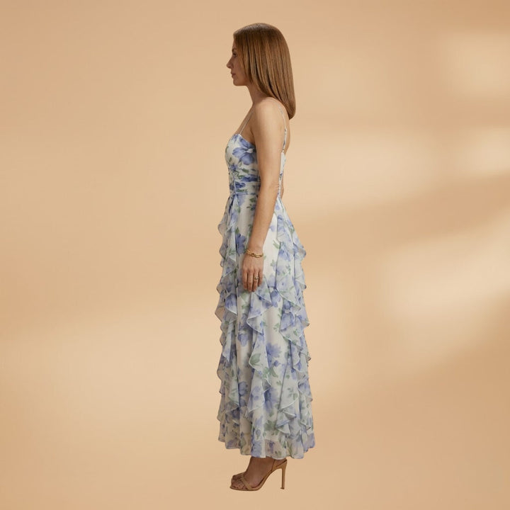 Sílvia | Vestido Comprido Estampado Floral Mulher Folhos