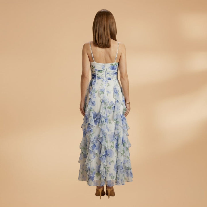 Sílvia | Vestido Comprido Estampado Floral Mulher Folhos