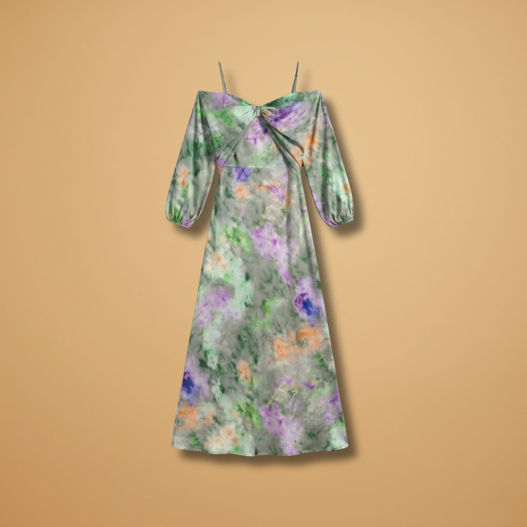 Lara | Vestido Comprido Estampado Mulher Manga Comprida Alças